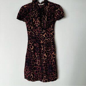 Vintage Y2K DKNY Ruffle Bib Animal Print Dress